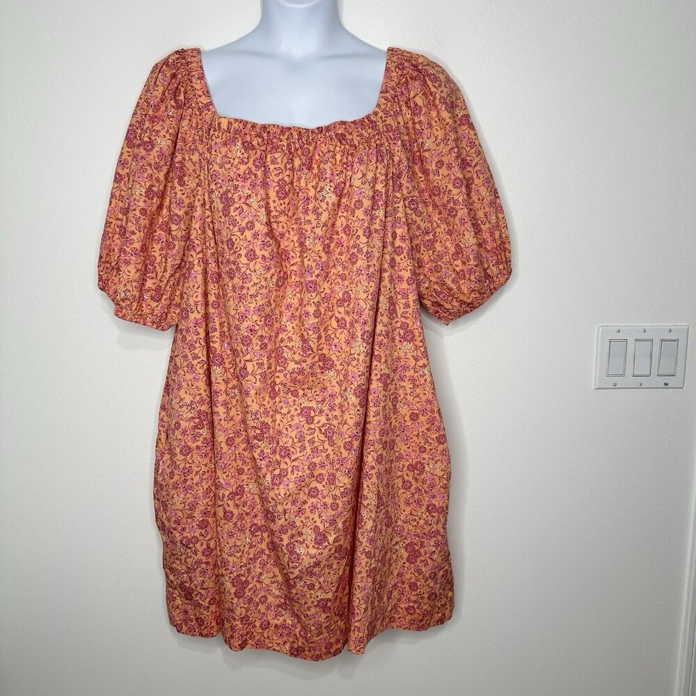 Old Navy Cotton‎ Shift Dress Size 2XL Tall Pink Floral Puff Sleeves